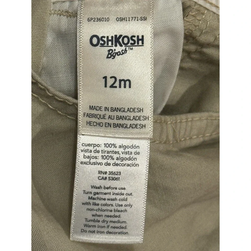 OshKosh B'gosh Overalls Toddler 12M Chino Cream Chambray Twill Vest-back New